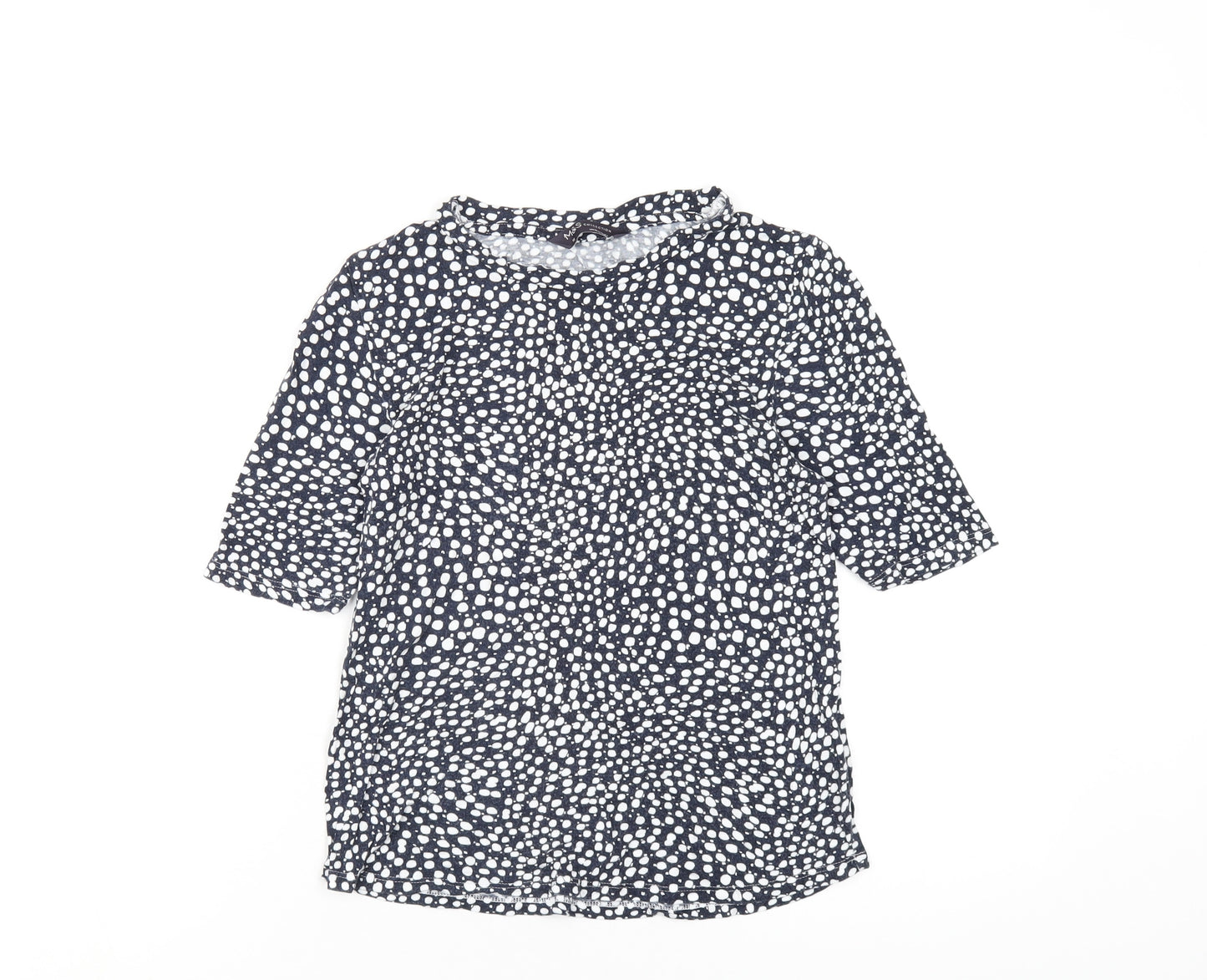 Marks and Spencer Womens Blue Geometric Viscose Basic T-Shirt Size 10 Round Neck