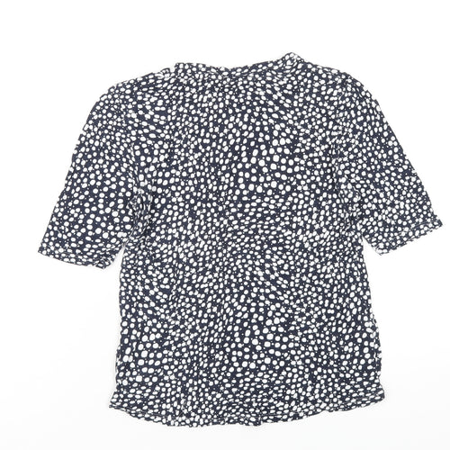 Marks and Spencer Womens Blue Geometric Viscose Basic T-Shirt Size 10 Round Neck