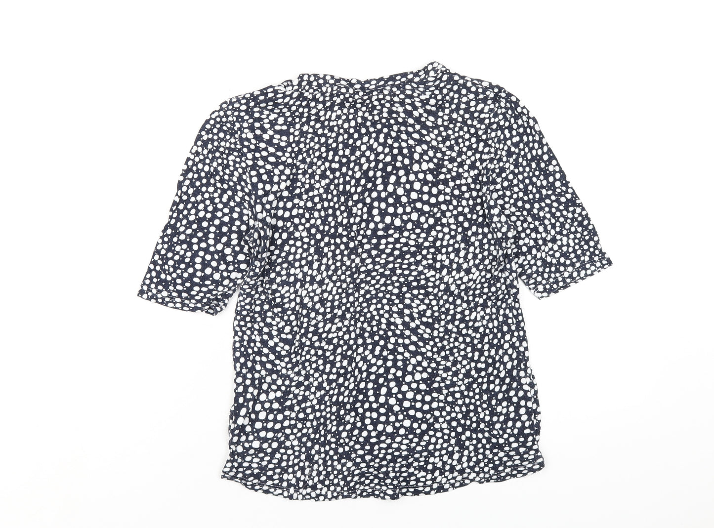 Marks and Spencer Womens Blue Geometric Viscose Basic T-Shirt Size 10 Round Neck
