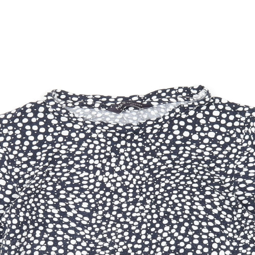 Marks and Spencer Womens Blue Geometric Viscose Basic T-Shirt Size 10 Round Neck
