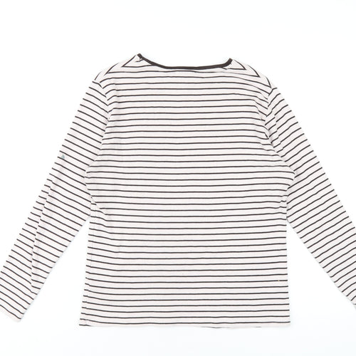 Marks and Spencer Womens Brown Striped Cotton Basic T-Shirt Size 14 Round Neck