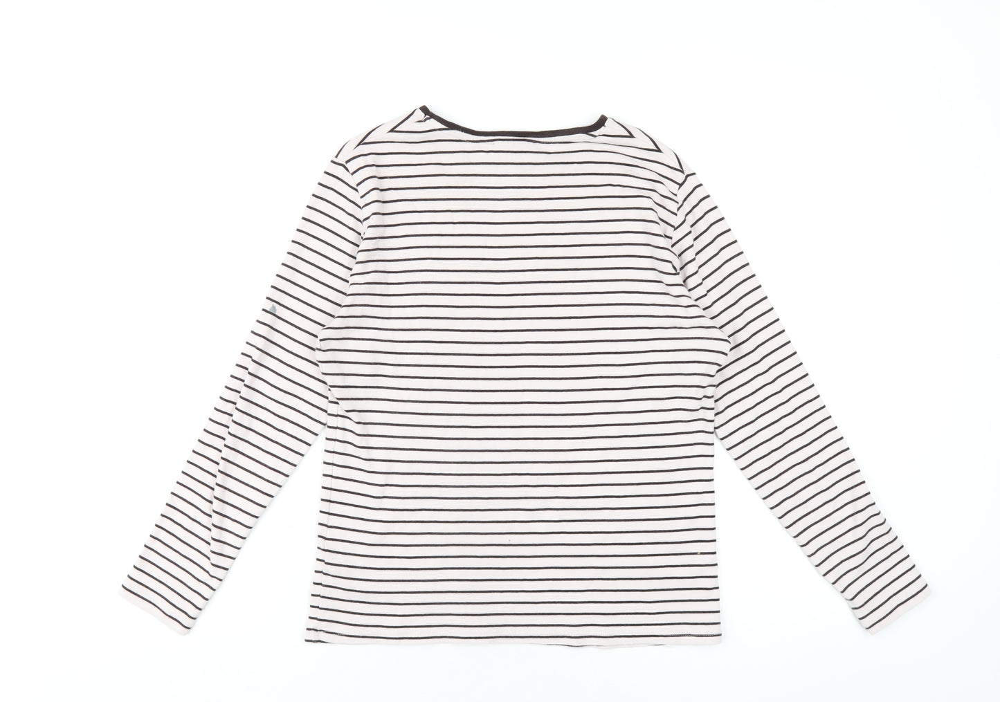 Marks and Spencer Womens Brown Striped Cotton Basic T-Shirt Size 14 Round Neck