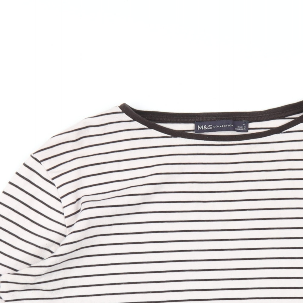 Marks and Spencer Womens Brown Striped Cotton Basic T-Shirt Size 14 Round Neck