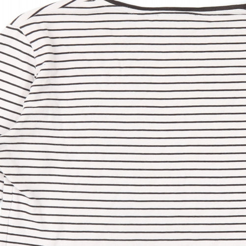 Marks and Spencer Womens Brown Striped Cotton Basic T-Shirt Size 14 Round Neck