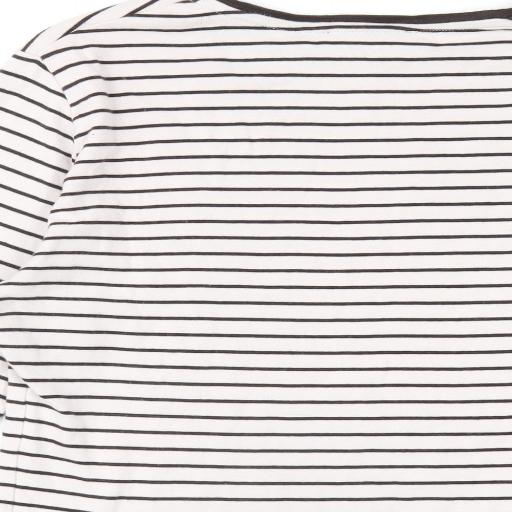 Marks and Spencer Womens Brown Striped Cotton Basic T-Shirt Size 14 Round Neck