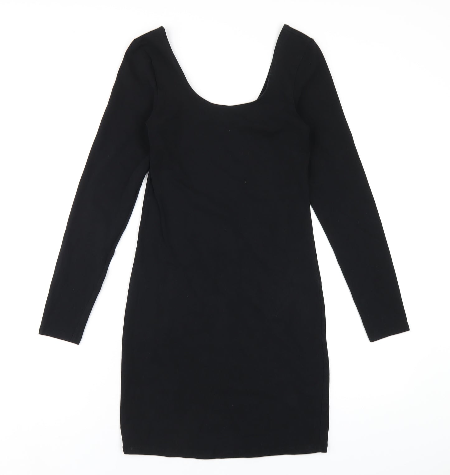 Miss Selfridge Womens Black Cotton Bodycon Size 10 Scoop Neck Pullover