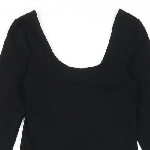 Miss Selfridge Womens Black Cotton Bodycon Size 10 Scoop Neck Pullover