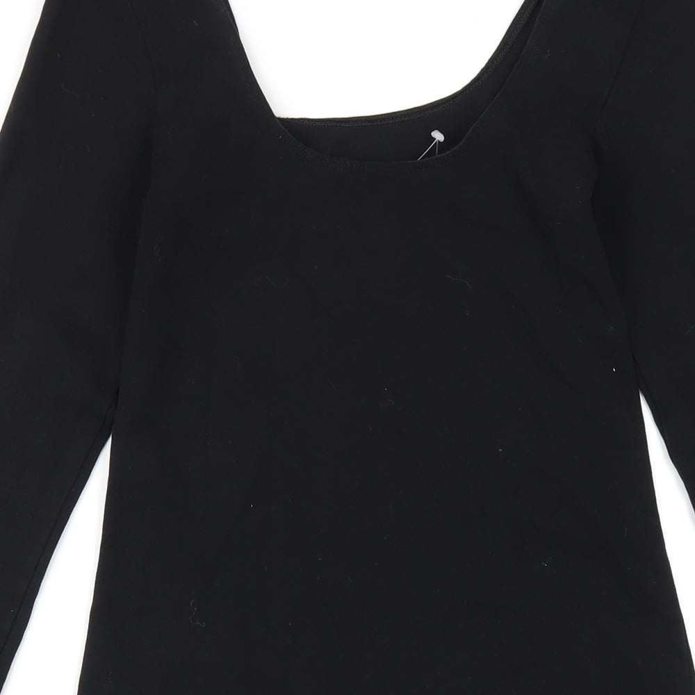 Miss Selfridge Womens Black Cotton Bodycon Size 10 Scoop Neck Pullover