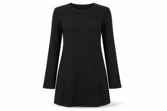 Front view of H&M women’s black polyester a-line, size M, round neck pullover