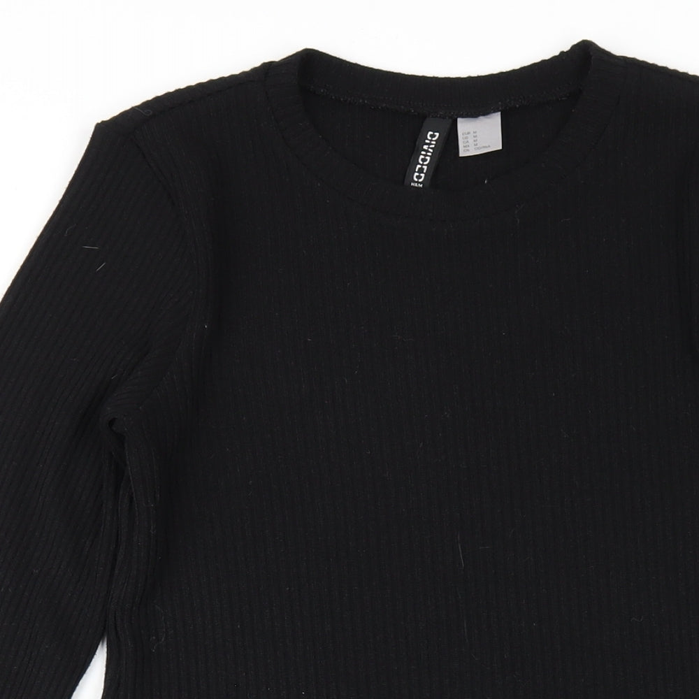 H&M Womens Black Polyester A-Line Size M Round Neck Pullover