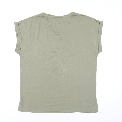 M&Co Womens Green Viscose Basic T-Shirt Size 10 Round Neck