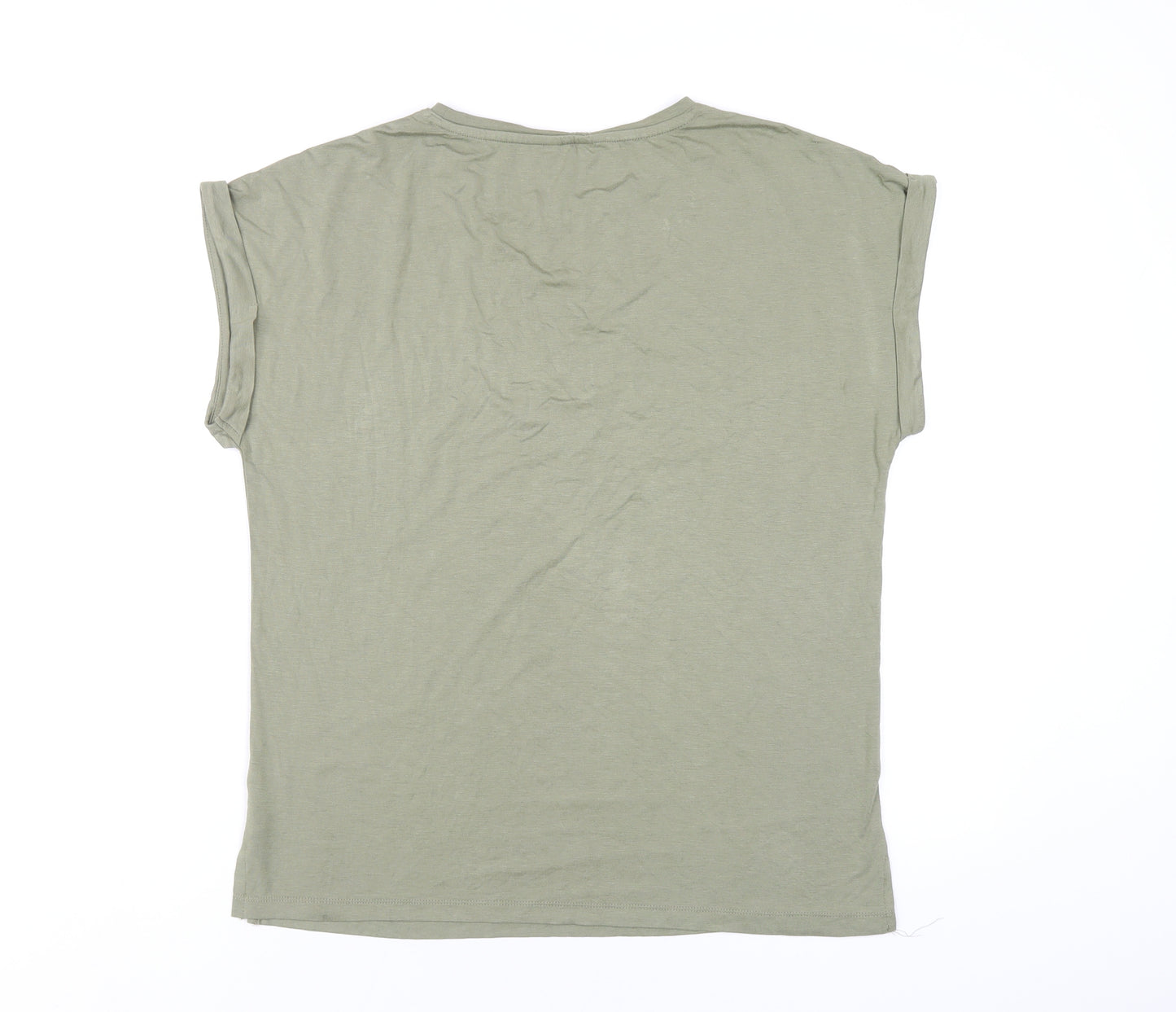 M&Co Womens Green Viscose Basic T-Shirt Size 10 Round Neck