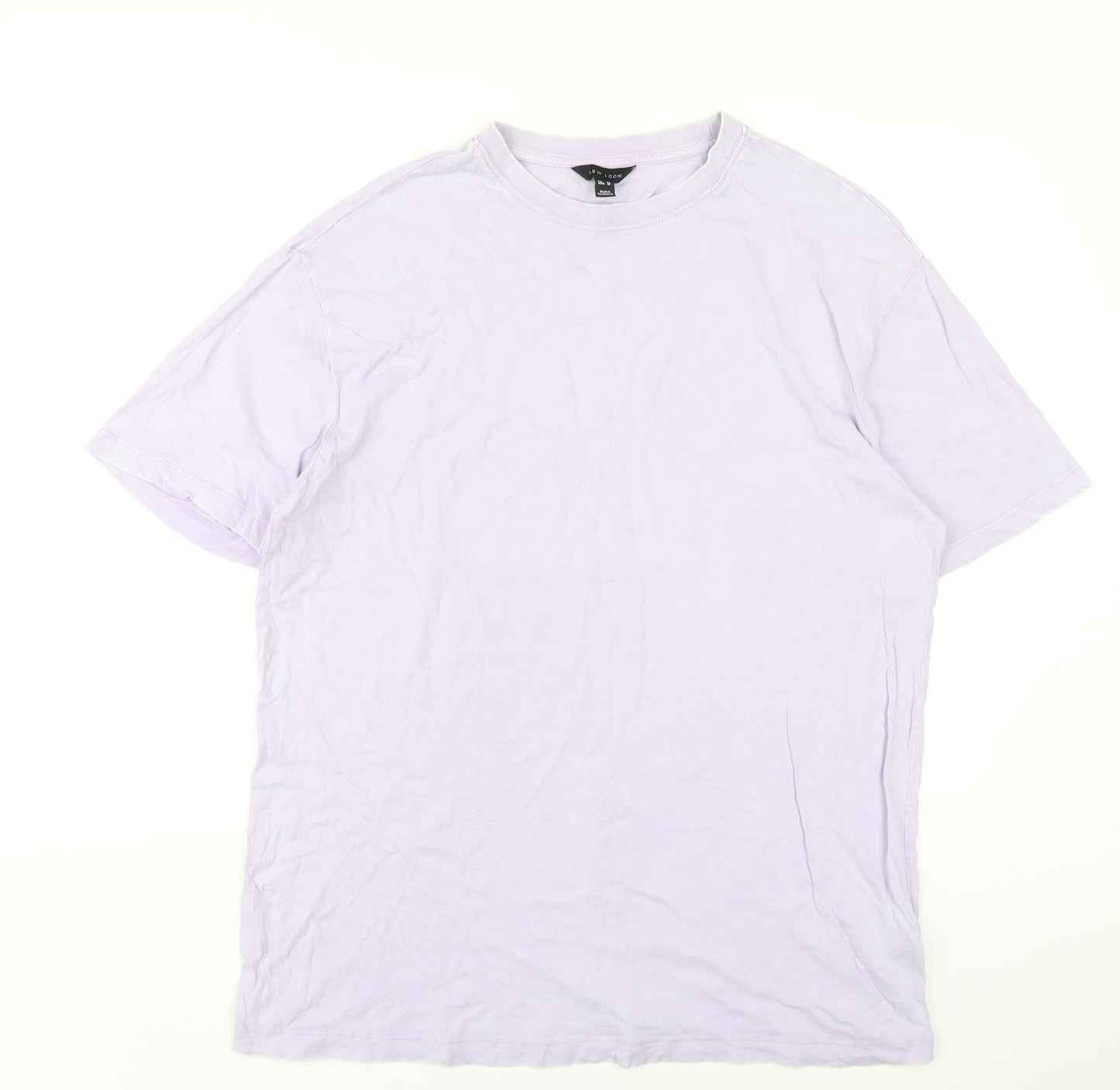 New Look Womens Purple Cotton Basic T-Shirt Size 14 Round Neck