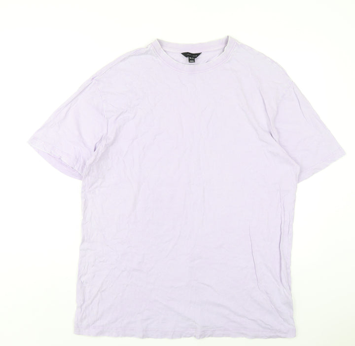 New Look Womens Purple Cotton Basic T-Shirt Size 14 Round Neck