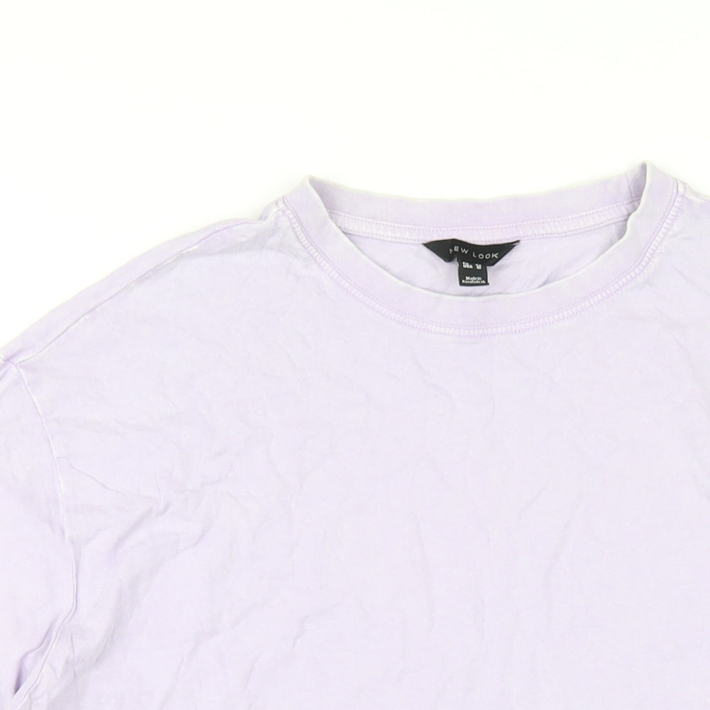 New Look Womens Purple Cotton Basic T-Shirt Size 14 Round Neck