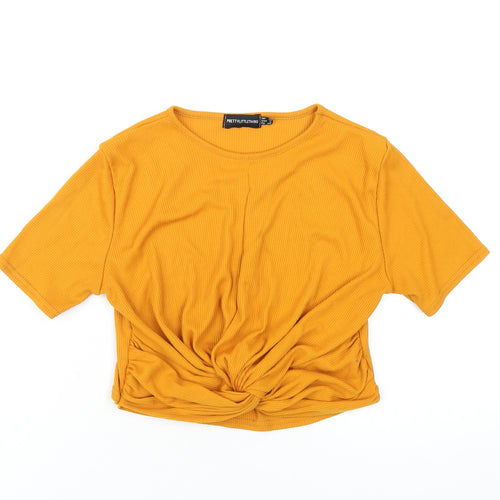PRETTYLITTLETHING Womens Orange Polyester Cropped T-Shirt Size 12 Round Neck