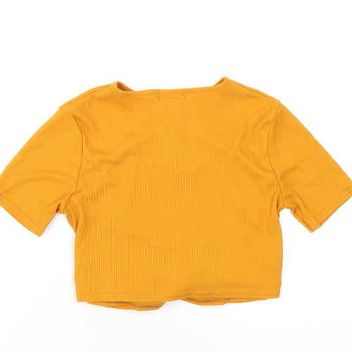 PRETTYLITTLETHING Womens Orange Polyester Cropped T-Shirt Size 12 Round Neck
