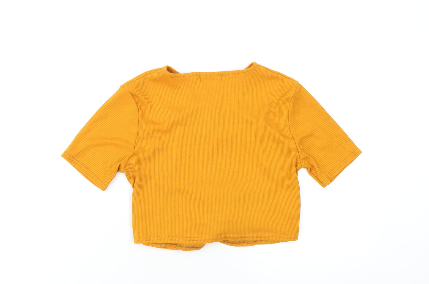 PRETTYLITTLETHING Womens Orange Polyester Cropped T-Shirt Size 12 Round Neck