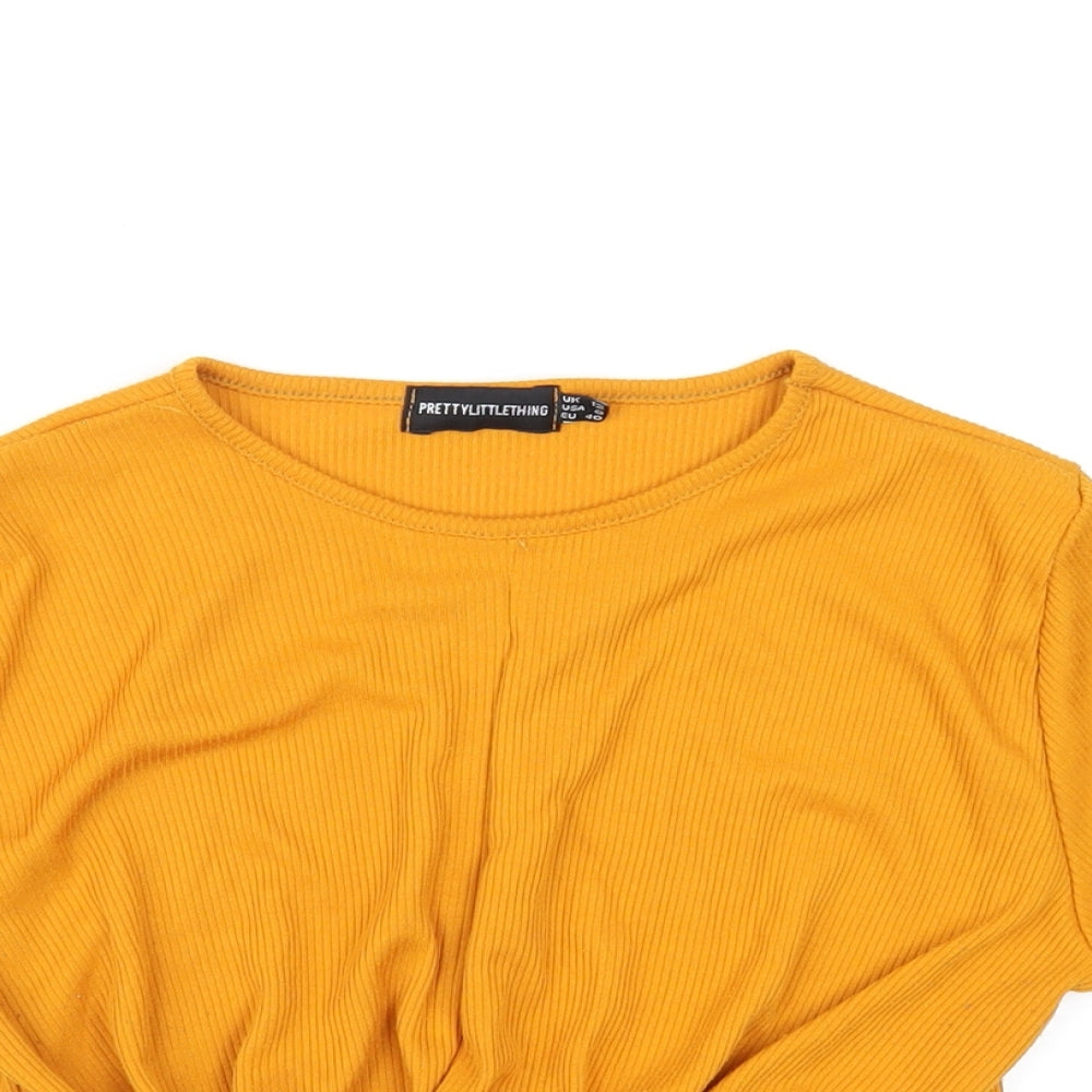 PRETTYLITTLETHING Womens Orange Polyester Cropped T-Shirt Size 12 Round Neck