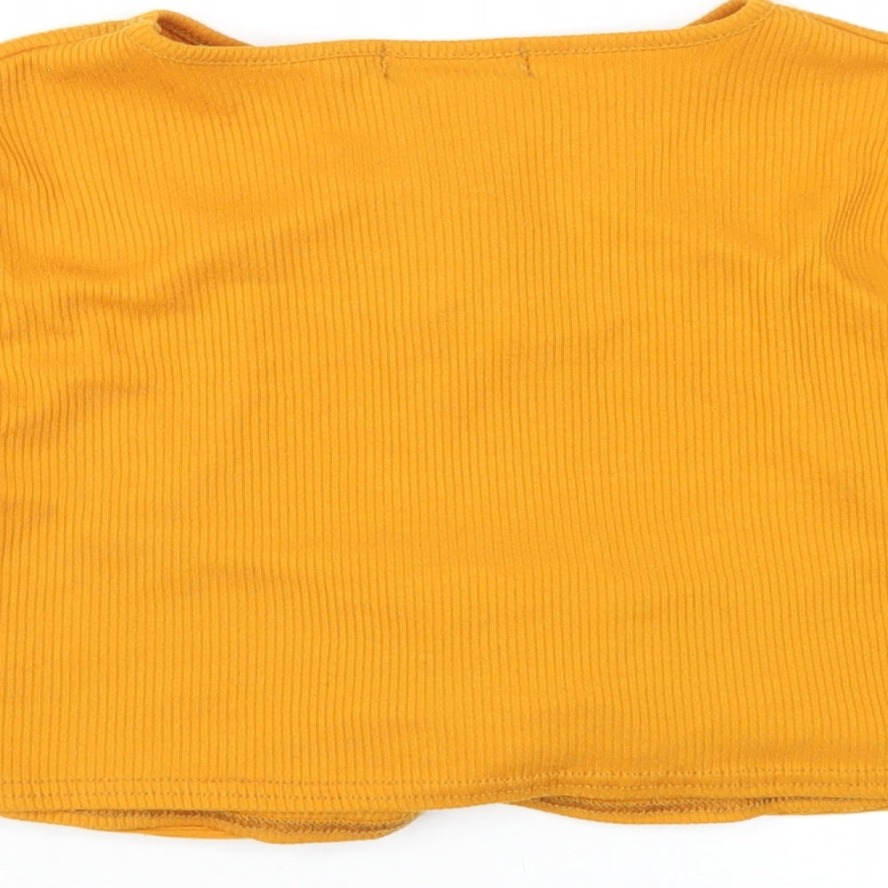 PRETTYLITTLETHING Womens Orange Polyester Cropped T-Shirt Size 12 Round Neck