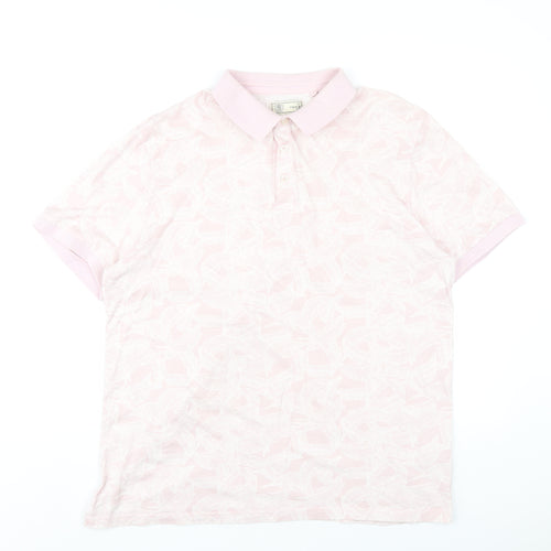 NEXT Mens Pink Geometric Cotton Polo Size XL Collared Button