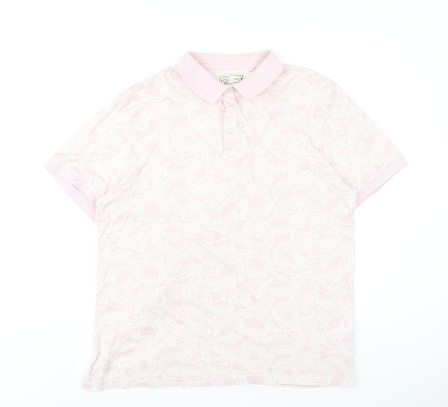 NEXT Mens Pink Geometric Cotton Polo Size XL Collared Button