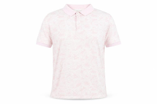 Front view of Next men’s pink geometric cotton polo, size XL, collared button
