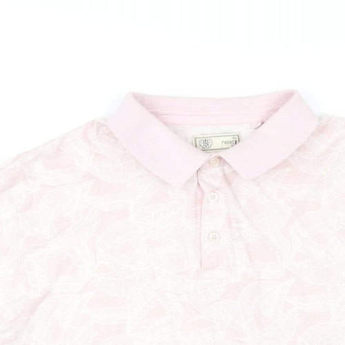 NEXT Mens Pink Geometric Cotton Polo Size XL Collared Button