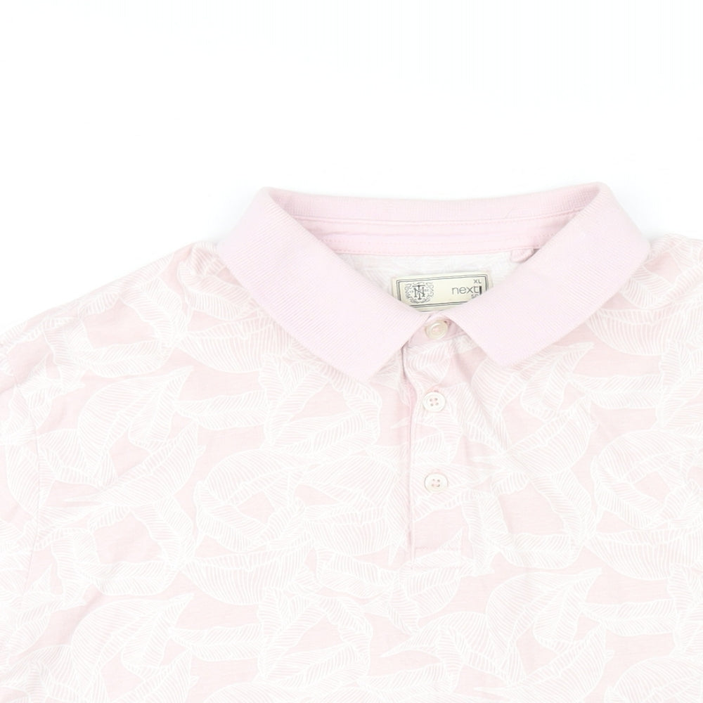 NEXT Mens Pink Geometric Cotton Polo Size XL Collared Button