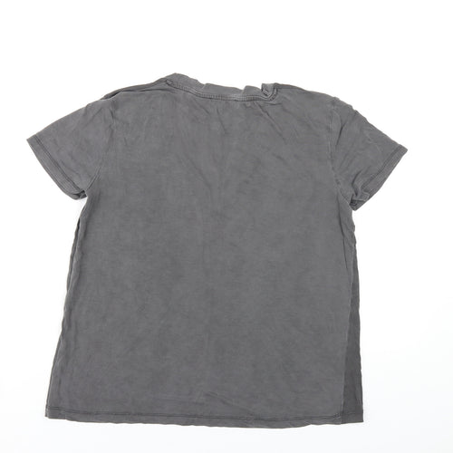 Zara Womens Grey Polyester Basic T-Shirt Size S V-Neck