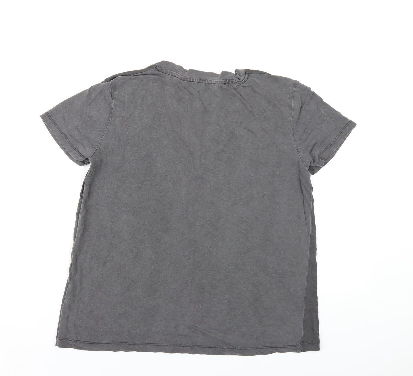 Zara Womens Grey Polyester Basic T-Shirt Size S V-Neck