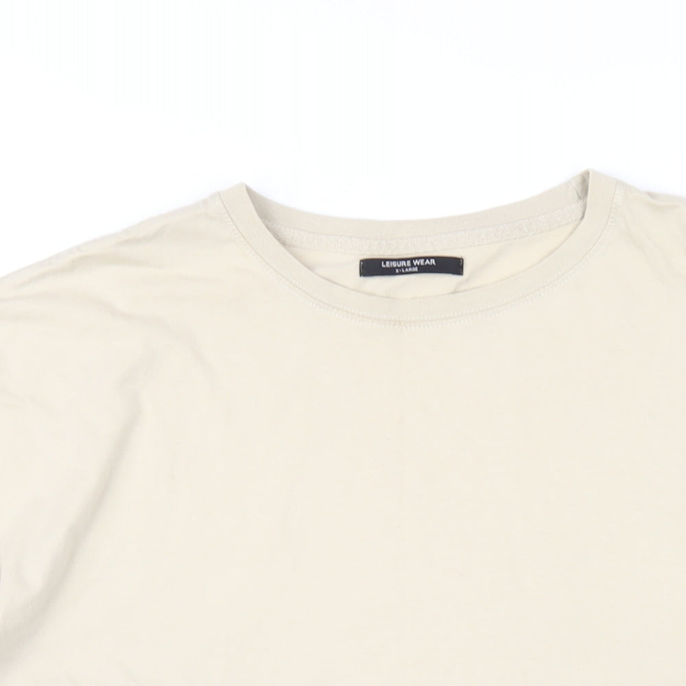 Dunnes Stores Mens Beige Cotton T-Shirt Size XL Round Neck