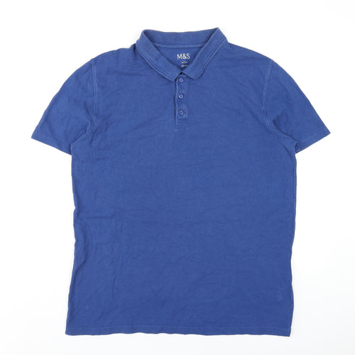 Marks and Spencer Boys Blue Cotton Basic Polo Size 16 Years Collared Button