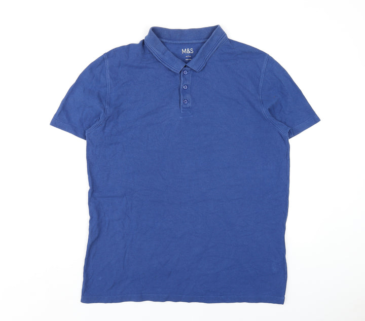 Marks and Spencer Boys Blue Cotton Basic Polo Size 16 Years Collared Button