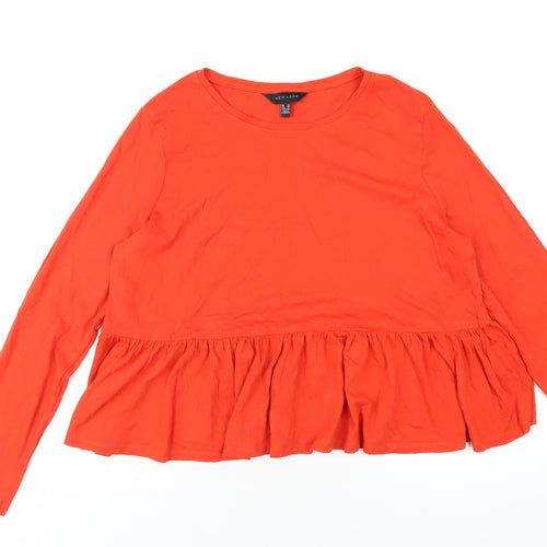 New Look Womens Orange Cotton Basic T-Shirt Size 14 Round Neck