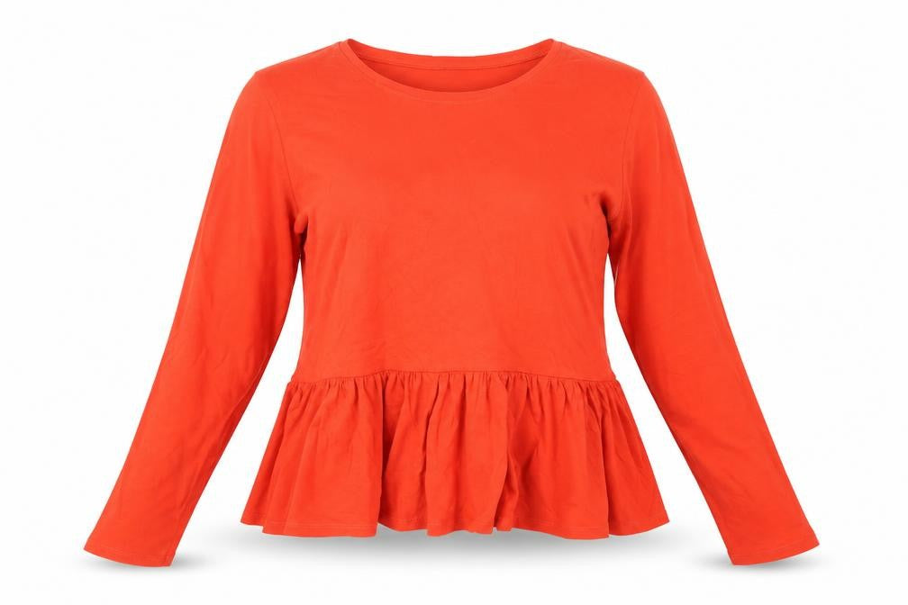 Front view of New Look women’s orange cotton basic t-shirt, size UK 14, round neck