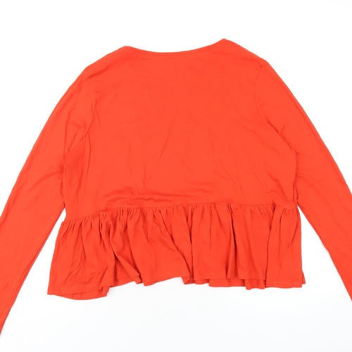 New Look Womens Orange Cotton Basic T-Shirt Size 14 Round Neck