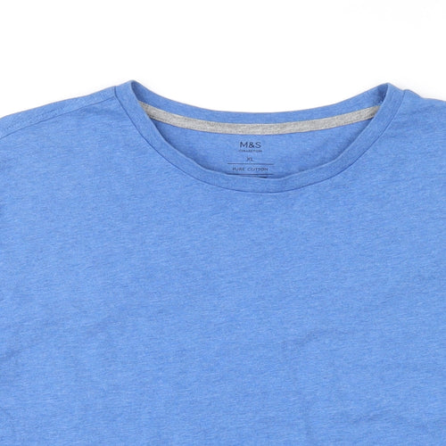 Marks and Spencer Mens Blue Cotton T-Shirt Size XL Round Neck