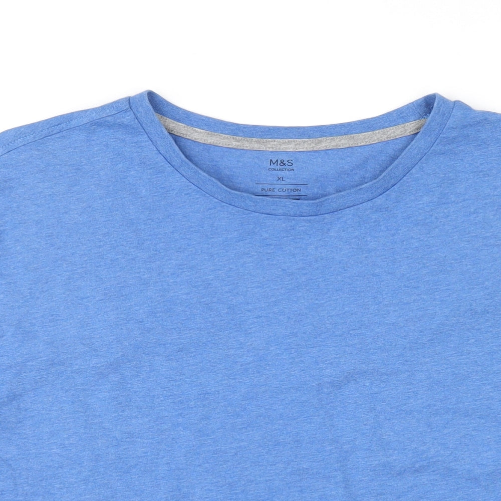 Marks and Spencer Mens Blue Cotton T-Shirt Size XL Round Neck