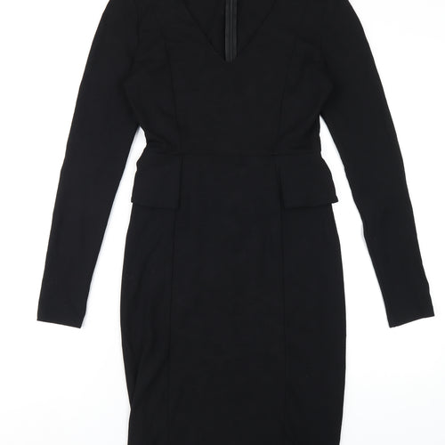 Seed Womens Black Viscose Pencil Dress Size S V-Neck Zip