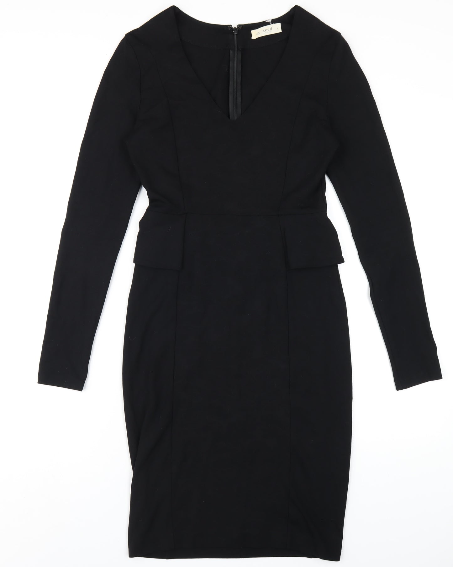 Seed Womens Black Viscose Pencil Dress Size S V-Neck Zip