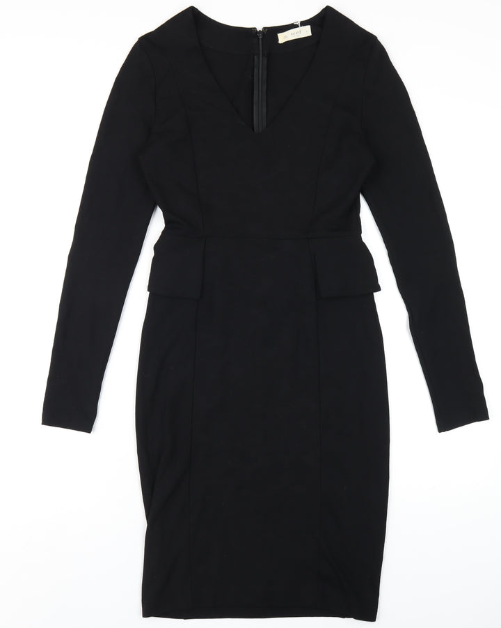 Seed Womens Black Viscose Pencil Dress Size S V-Neck Zip