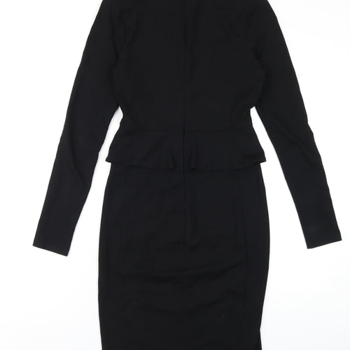 Seed Womens Black Viscose Pencil Dress Size S V-Neck Zip