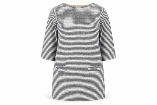 Front view of Next women’s blue striped cotton a-line, size UK 18, round neck pullover
