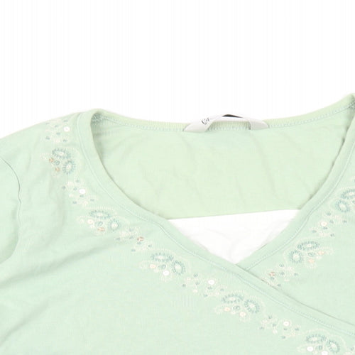 BHS Womens Green Cotton Basic T-Shirt Size 18 V-Neck