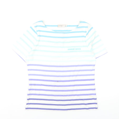 CC Womens Multicoloured Striped Cotton Basic T-Shirt Size M Round Neck