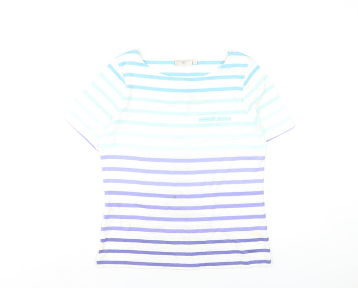 CC Womens Multicoloured Striped Cotton Basic T-Shirt Size M Round Neck