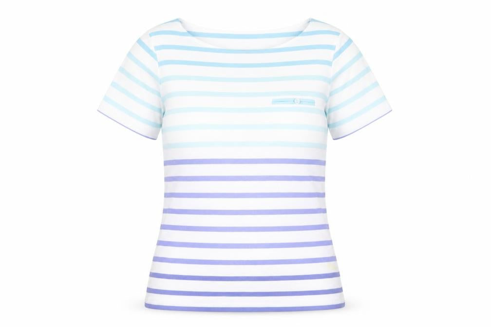 Front view of Country Casuals women’s multicoloured striped cotton basic t-shirt, size M, round neck