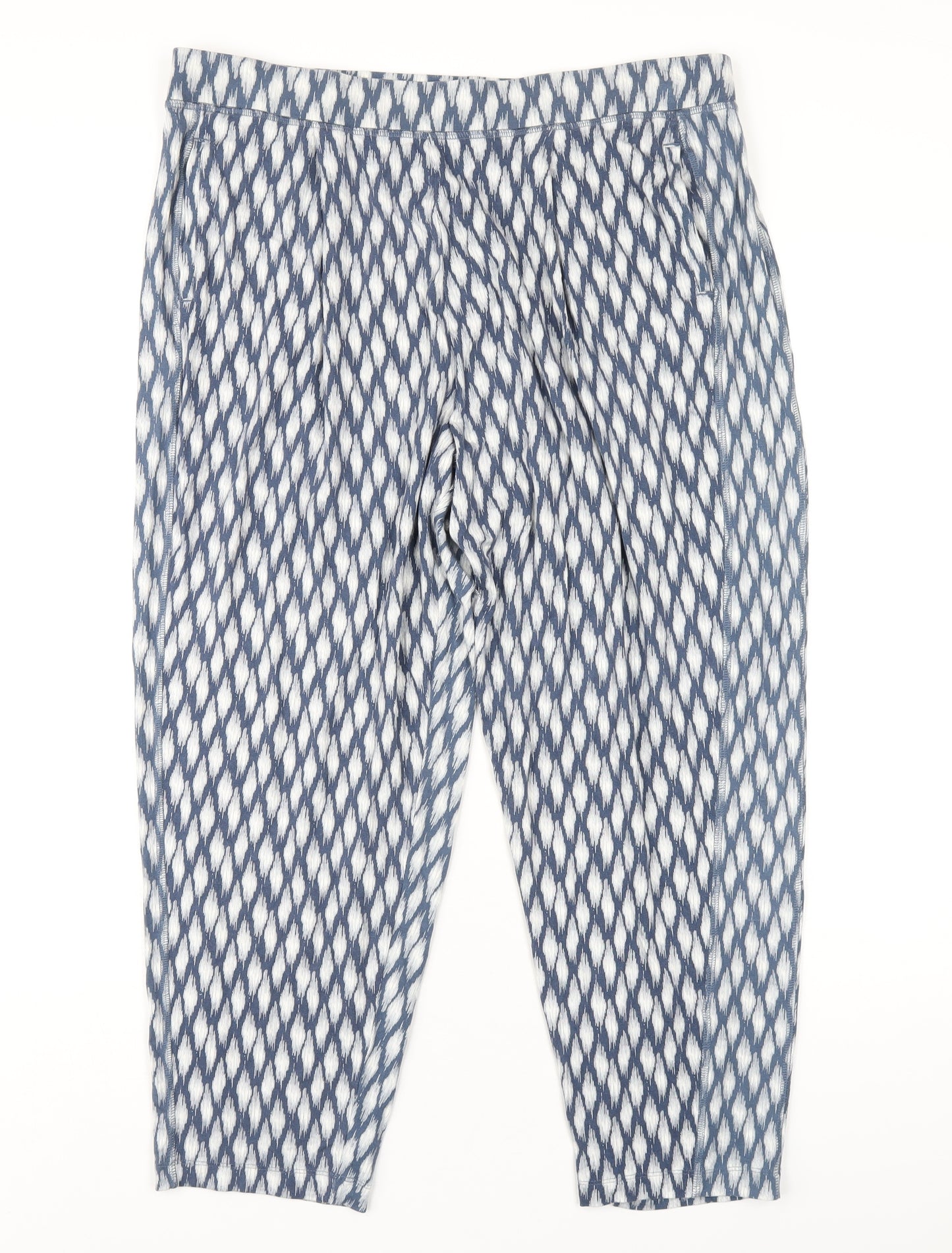 Marks and Spencer Womens Blue Geometric Viscose Trousers Size 18 L26 in Regular