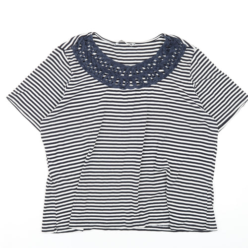 Joanna Hope Womens Blue Striped Cotton Basic T-Shirt Size 22 Round Neck